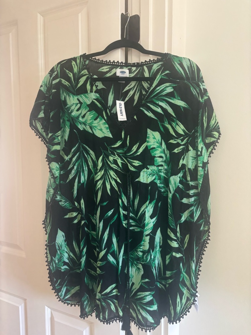 Old Navy Black Tunic with Green Tropical Leaf Print